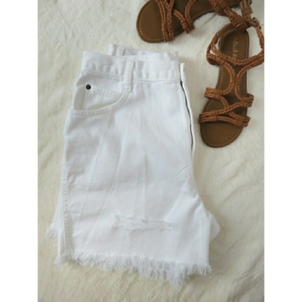 Vintage 90's Gitano Custom Cutoff Distressed Solid White Denim Jean Shorts